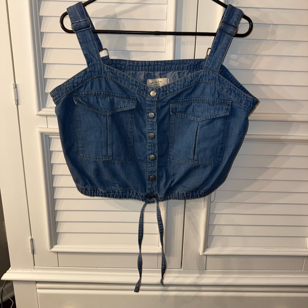 Free People We The Free Palm Desert Crop Denim Top Front Adjustable Strap XL - Picture 8 of 11